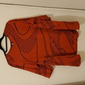 Yasuko Red and Black Blouse with Pockets